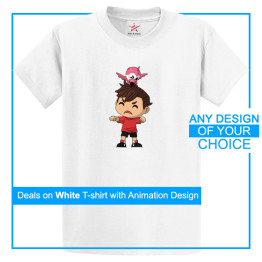 Custom Printed White Tee With Your Cartoon Animated Artwork On Front 